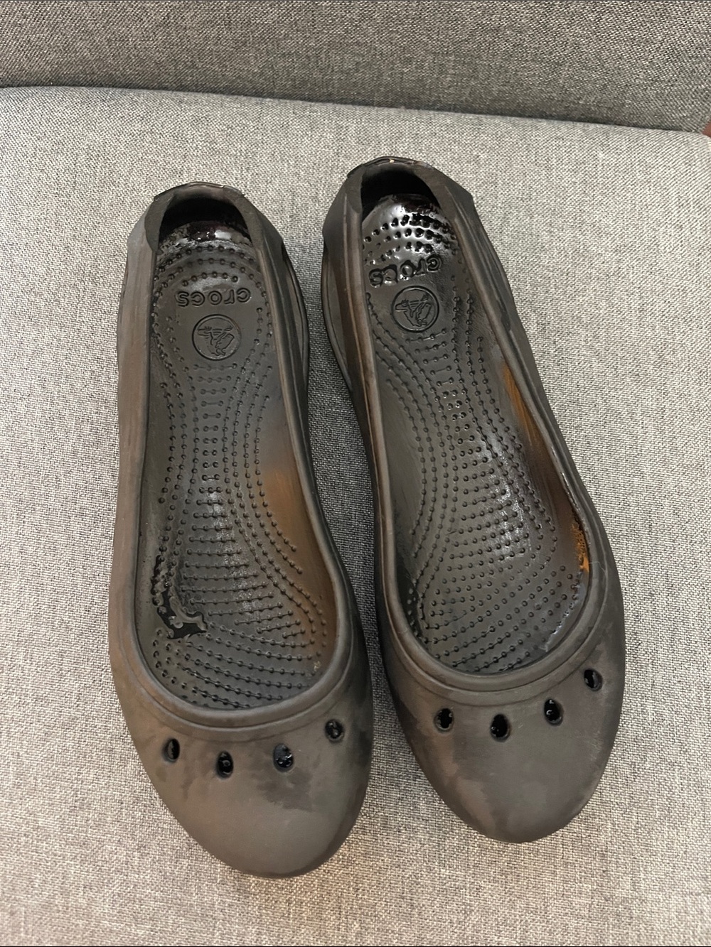CROCS Women's Black Slip-On Ballet Flats with Perforated Toe